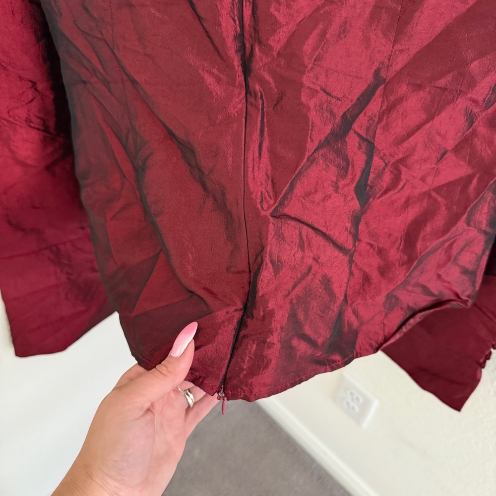 ALEXANDRA ROSATI burgundy red FRILLS RUFLES EMERALD long sleeve blouse size L - Picture 5 of 7